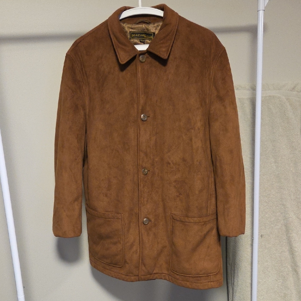 Vintage-Inspired Suede Pea Coat in Chestnut Brown Size M